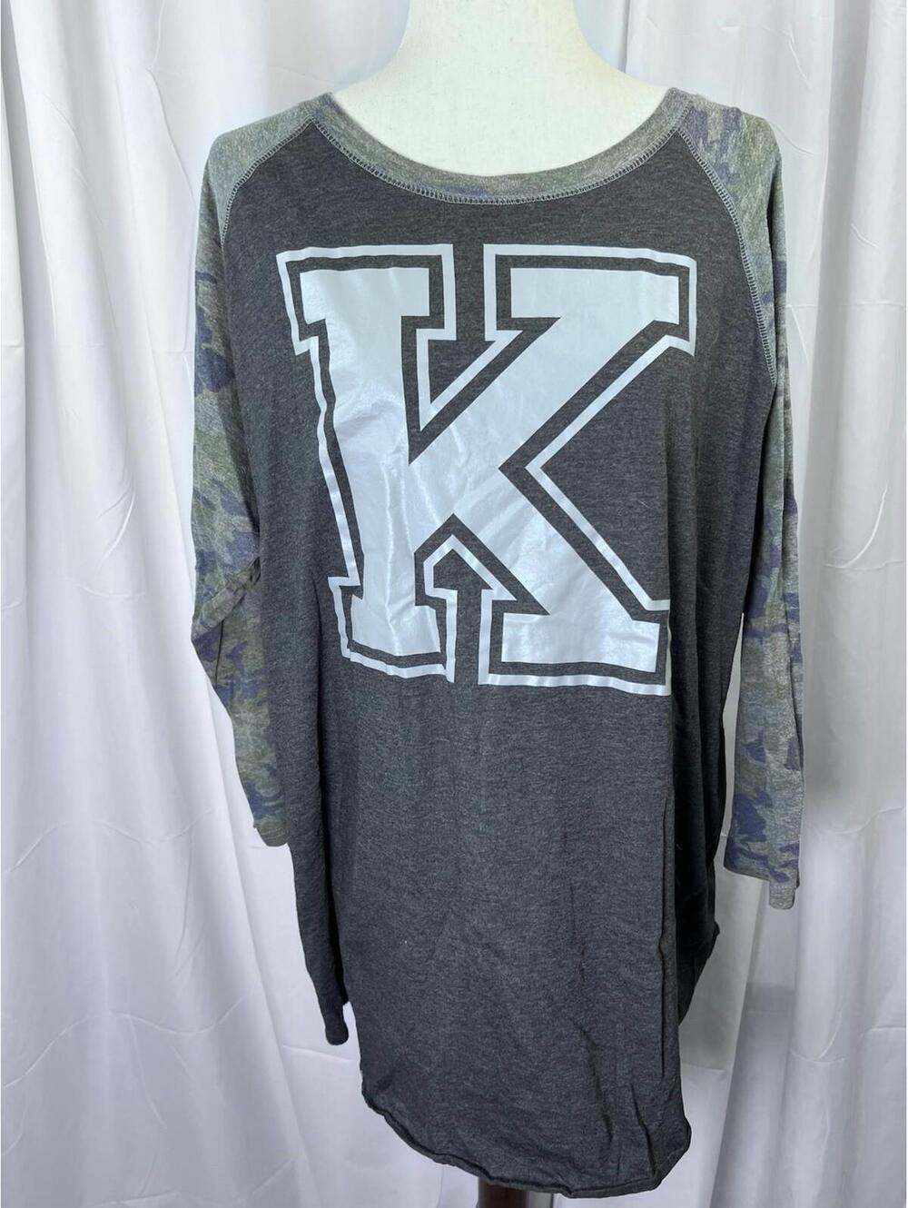 LAT UK Wildcats 3/4 Sleeve Baseball Tee Raglan Unisex Sz 3XL EUC Camo